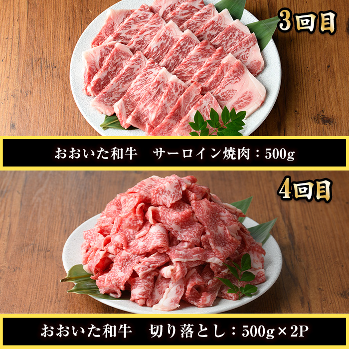 ＜定期便・全6回(連続)＞おおいた和牛 定期便 (総量4.33kg) 国産 牛肉 肉 霜降り A4 A5 黒毛和牛 ステーキ すき焼き しゃぶしゃぶ 焼肉 和牛 豊後牛 ブランド牛 冷凍 ハンバーグ【HE12】【(株)吉野】