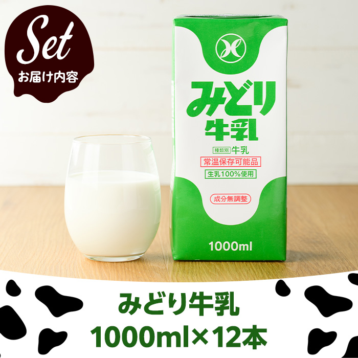 ＜期間限定＞ みどり牛乳(計12L・1000ml×12本)常温 保存 ミルク 生乳 長期保存 ロングライフ 乳製品 防災 備蓄 大分県 佐伯市【GT02】【九州乳業株式会社】
