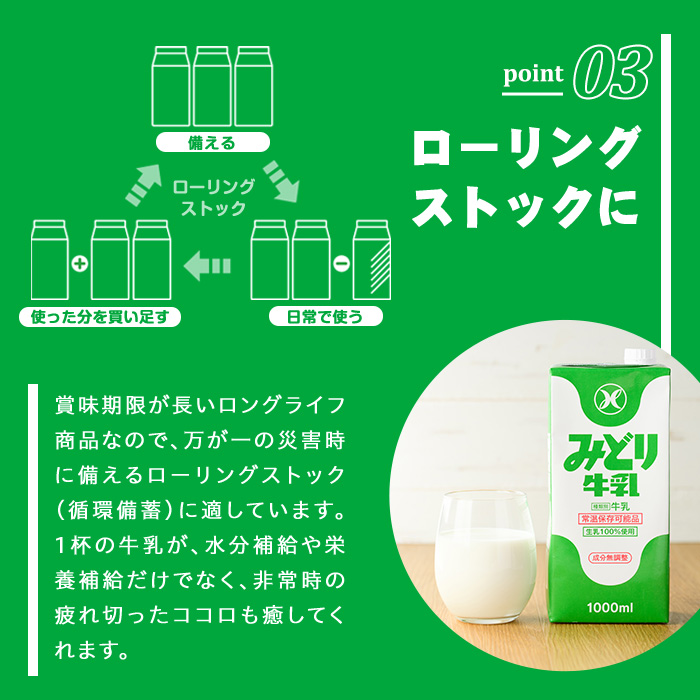  みどり牛乳(計12L・1000ml×12本)常温 保存 ミルク 生乳 長期保存 ロングライフ 乳製品 防災 備蓄 大分県 佐伯市【GT02】【九州乳業株式会社】