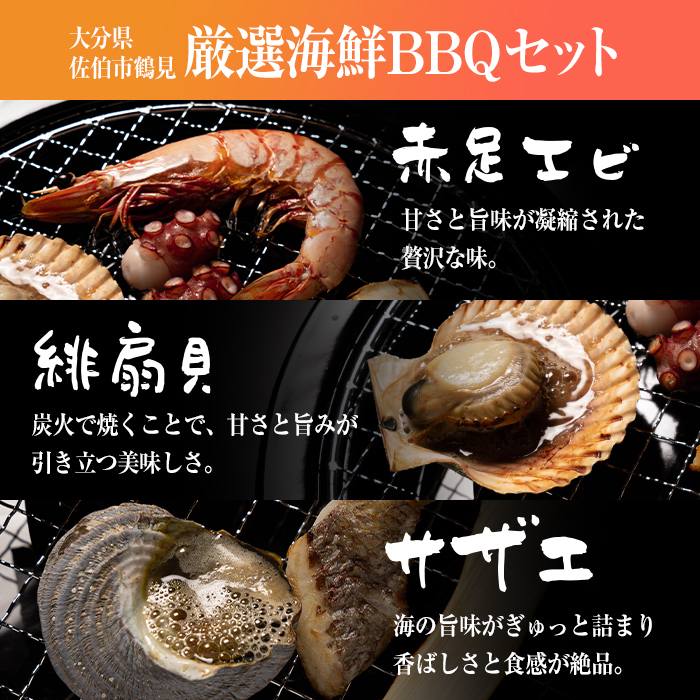 海鮮 BBQ セット (6種・18品) 魚 天然 赤足エビ アカアシ エビ 緋扇貝 ヒオウギ サザエ 鯛 タイ イカ タコ 下処理 済み 高級 豊後水道 個包装 冷凍 大分県 佐伯市 【FZ008】【波平食堂】