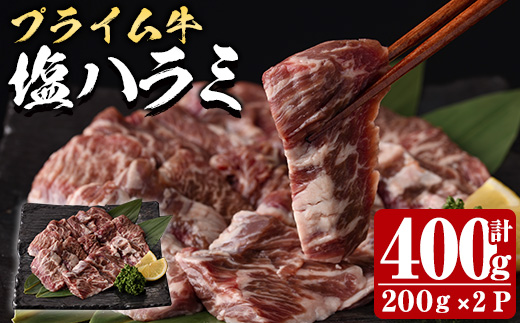 プライム牛 塩ハラミ(計400g) 小分け 牛肉 肉 ハラミ 牛はらみ 味付け 焼肉 塩 BBQ 冷凍 大分県 佐伯市【DH295】【(株)ネクサ】
