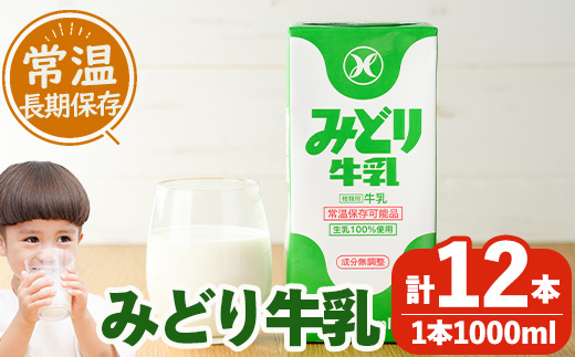 ＜期間限定＞ みどり牛乳(計12L・1000ml×12本)常温 保存 ミルク 生乳 長期保存 ロングライフ 乳製品 防災 備蓄 大分県 佐伯市【GT02】【九州乳業株式会社】