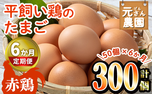 ＜定期便・全6回 (連続)＞平飼い赤鶏のたまご (総量300個・S-Mサイズ50個×6回) 元さん農園 卵 玉子 卵かけご飯 玉子焼き 平飼い 鶏 鶏卵 養鶏場直送 朝採れ 新鮮 大分県 佐伯市 【GE006】【 (株)海九】