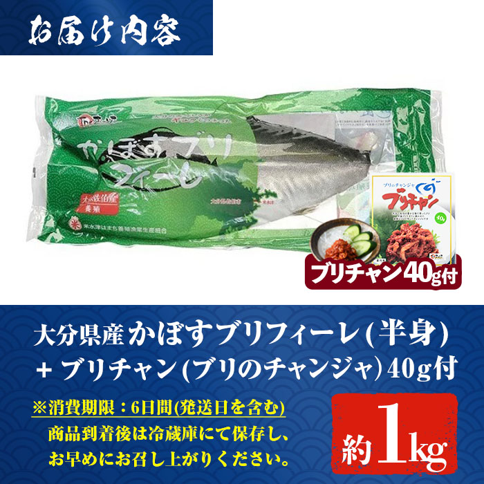 ＜期間限定＞かぼすブリフィーレとブリチャン (ブリフィーレ×約1kg、ブリチャン×40g) 鰤 ブリ フィーレ 半身 チャンジャ 韓国料理 コチュジャン おつまみ 加工食品 大分県産 養殖 大分県 佐伯市【EW030】【(株)Up】