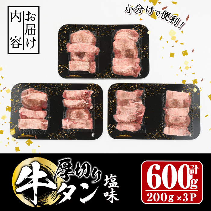 厚切り 塩味 牛タン (計600g) 小分け 牛肉 肉 タン 牛たん 味付け 焼肉 塩 BBQ 冷凍 大分県 佐伯市【DH262】【(株)ネクサ】