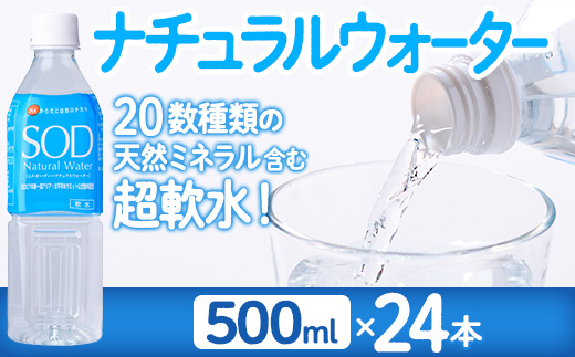 ナチュラル ウォーター SOD 500ml (計24本) 国産 鉱泉水 お水 ミネラル ドリンク 大自然 天然 料理 健康 維持 防災 常温 保存【HD244】【さいき本舗 城下堂】