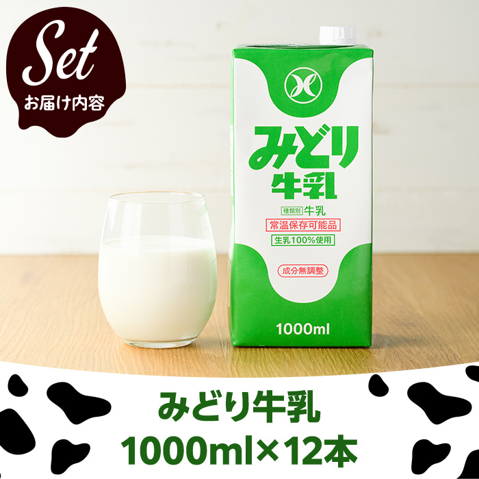  みどり牛乳(計12L・1000ml×12本)常温 保存 ミルク 生乳 長期保存 ロングライフ 乳製品 防災 備蓄 大分県 佐伯市【GT02】【九州乳業株式会社】