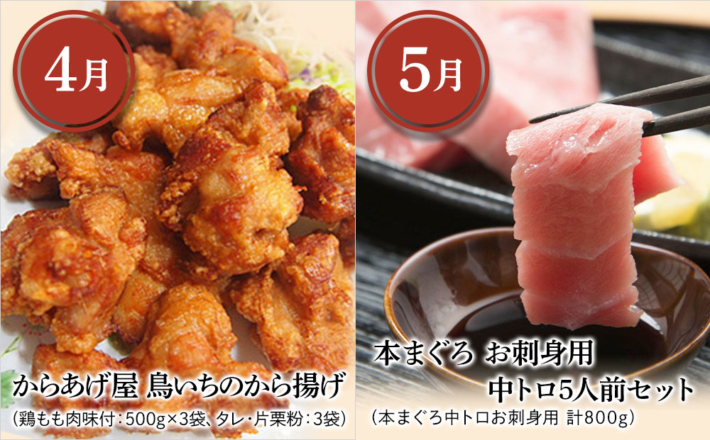 【6ヶ月定期便】つくみグルメCコース【2月から計6回】おおいた和牛焼肉セット、まぐろカマとカマのスライス、鳥いちのから揚げ、本まぐろ中トロ、ひゅうが丼、活サザエ