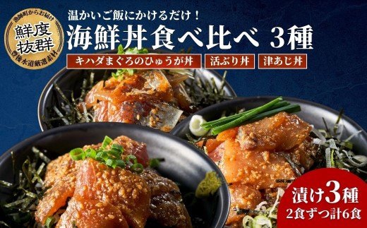 海鮮丼 / 漬け丼 豊後水道の海鮮丼（漬け丼） 3種食べ比べ海鮮丼セット＜キハダまぐろのひゅうが丼/活きぶり丼/津あじ丼＞各2食ずつ計6食 | 海鮮丼 漬け丼 漬丼 かいせんどん カイセンドン 丼 食べ比べ 鮪 マグロ 鰤 ブリ 鯵 アジ 大分郷土料理 魚 冷凍 クール便 加工品 惣菜 刺身 詰め合わせ 九州 大分県 津久見市 【tsu005701】