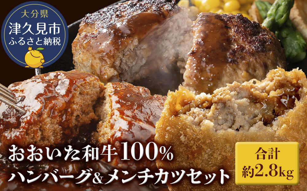 おおいた和牛100% ハンバーグ＆メンチカツセット 合計約2.8kg 牛肉 豊後牛 ハンバーグ 揚げ物 おかず お弁当 小分け 時短料理 レンジ 惣菜 冷凍 大分県産 九州産 津久見市 国産