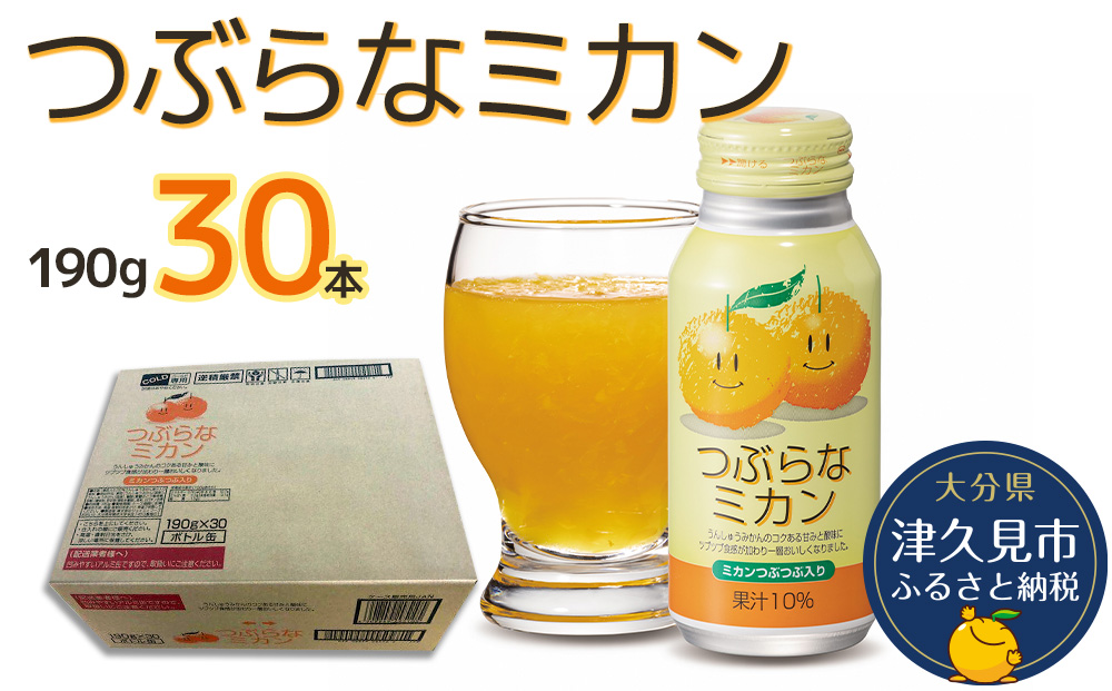 つぶらなミカン 190g×30本 みかんジュース オレンジジュース 蜜柑 ミカン 大分県産 九州産 津久見市 国産【tsu0001019】