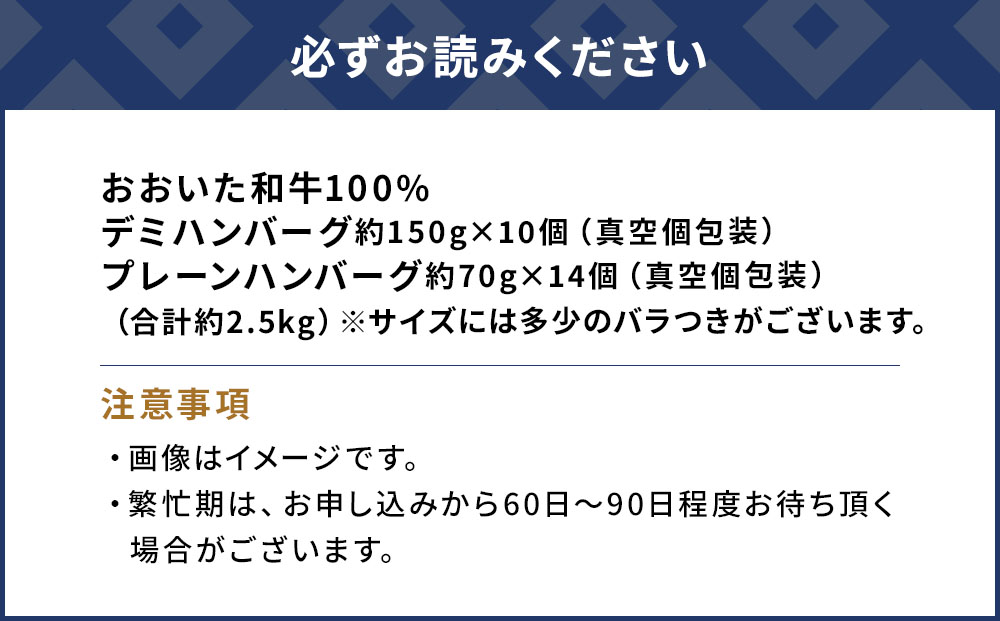 おおいた和牛100% デミ＆プレーンハンバーグ 24個 合計約2.5kg 牛肉 豊後牛 ハンバーグ おかず お弁当 小分け レンジ 時短料理 惣菜 冷凍 大分県産 九州産 津久見市 国産