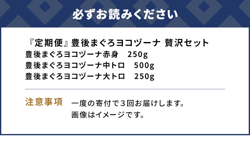 【定期便3回】豊後まぐろヨコヅーナ贅沢セット全3回 赤身250g 中トロ500g 大トロ250g入りの豪華セット 大分県産 九州産 津久見市【tsu0003019】