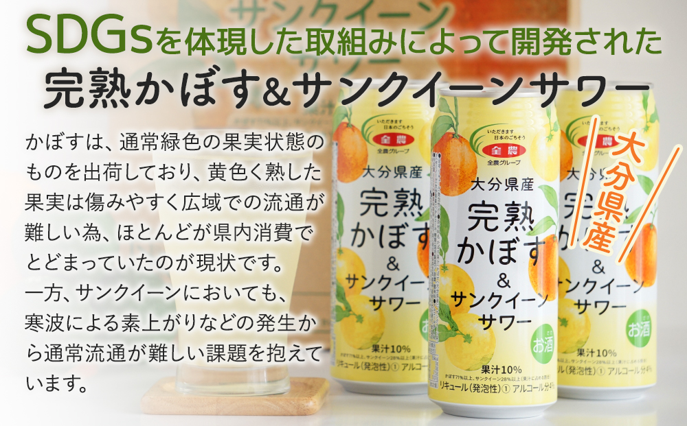 大分県産 完熟かぼす・サンクイーン サワー500ml×24本 サワー かぼすサワー みかんサワー オレンジ サワー チューハイ 大分県産 九州産 津久見市 国産【tsu0001036】