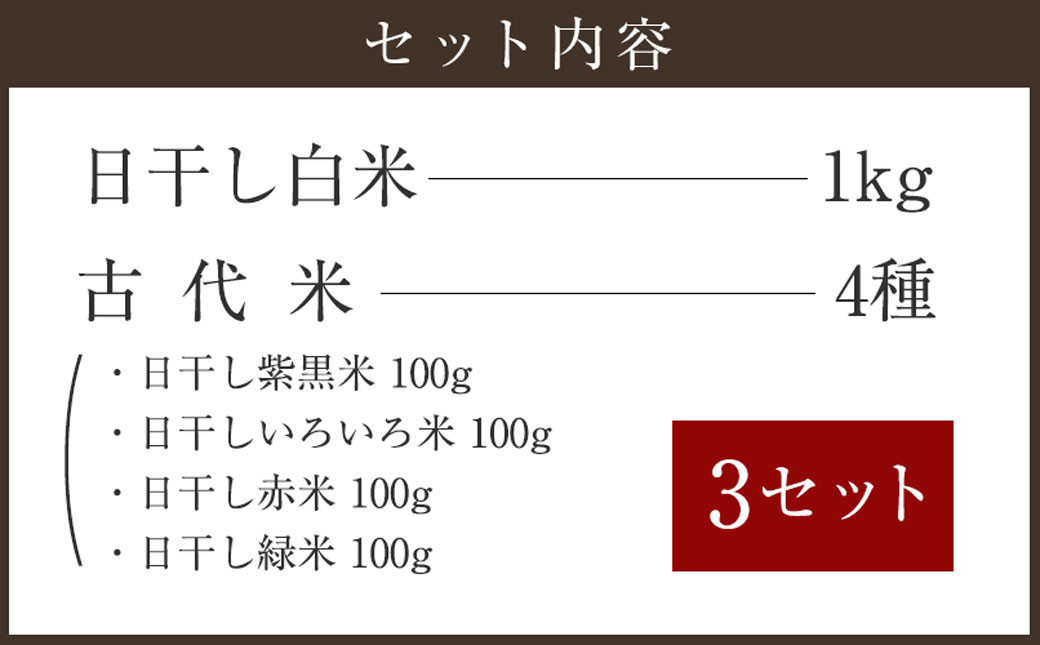 【竹田市福原産】江戸時代の農法に習った日干し・農薬、化学肥料不使用の冥加米 白米 1kg ＆古代米 3セット