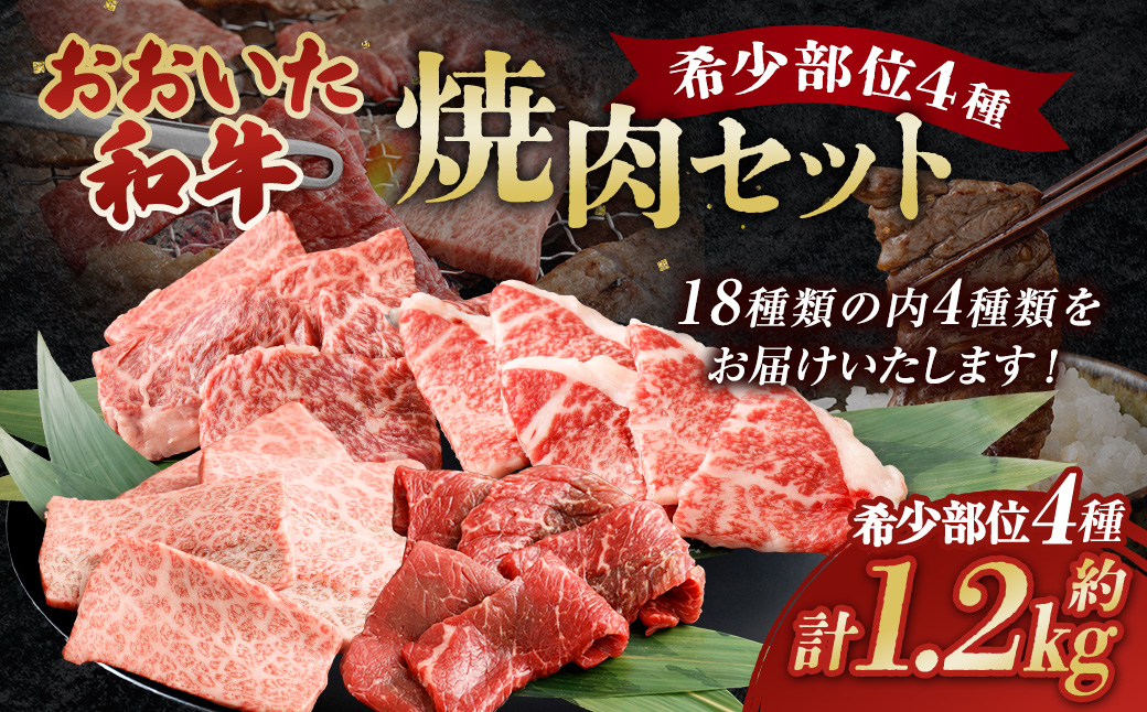 おおいた和牛 希少部位4種焼肉セット 約1.2kg（約800g・約400g 各1箱セット）