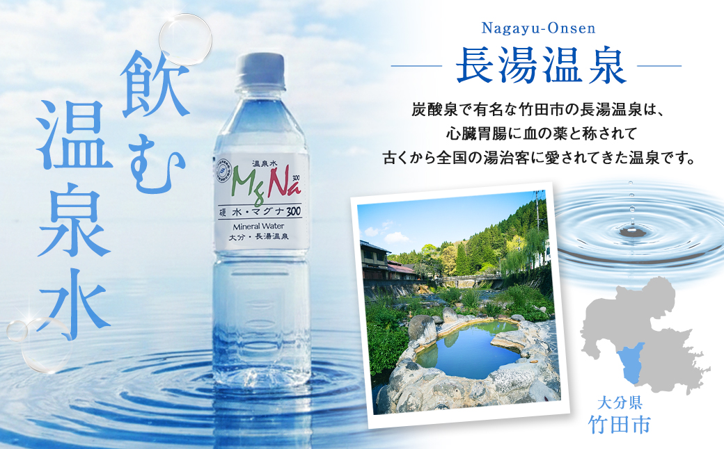 硬水 ミネラルウォーター マグナ300-500ml (24本セット) 水 飲料 長湯温泉水 竹田湧水