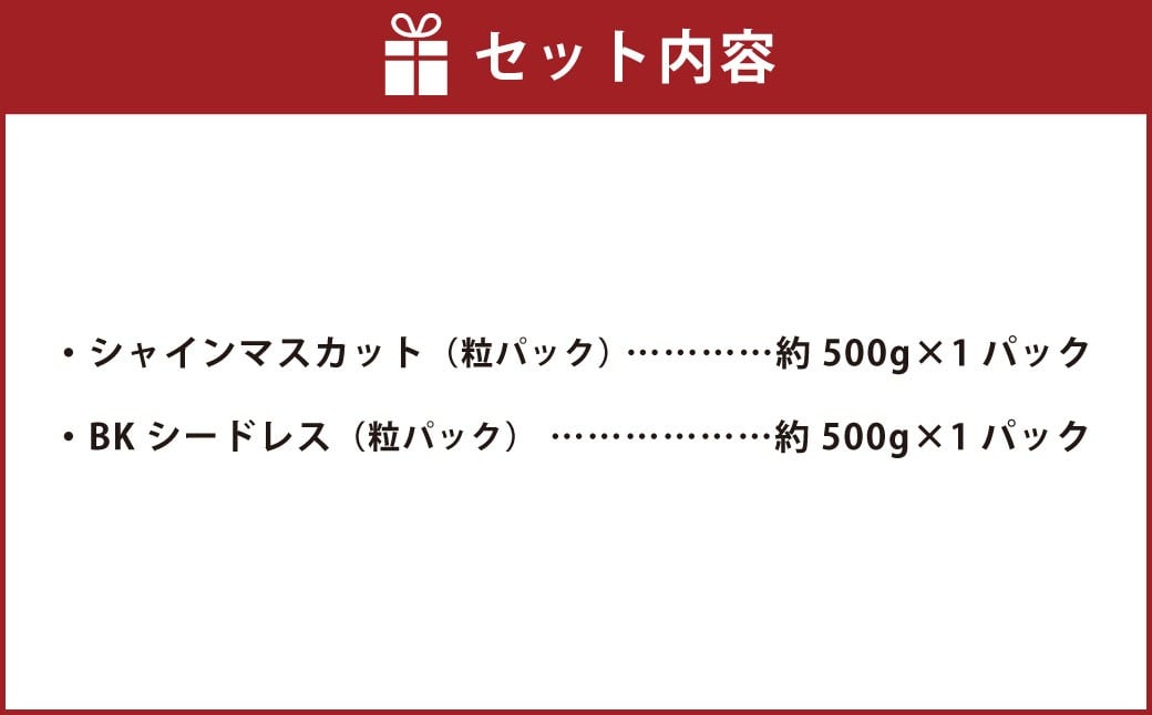 【数量限定】 粒パック 訳あり シャインマスカット （約500g） & BKシードレス （約500g） 計約1kg （各1パック） 【2026年8月下旬～11月上旬発送開始予定】