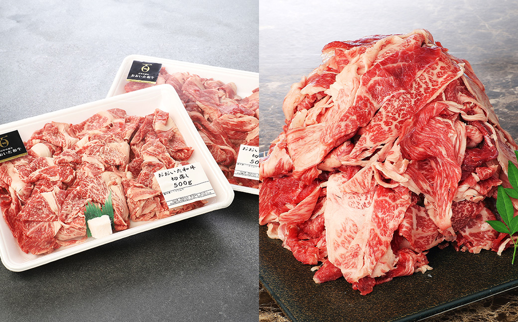 【2ヶ月定期便】 【盛々切り落とし対決！】 おおいた和牛切り落とし 約1.5kg（約500g×3）と大分県産「米の恵み」豚切り落とし 約1.6kg（約400g×4） 計約3.1kg
