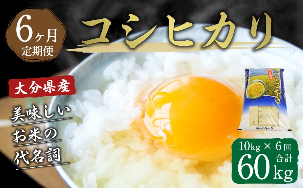 【6ヶ月定期便】大分県産 コシヒカリ 10kg×6回 計60kg