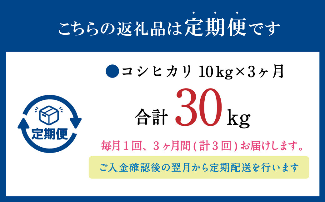 【3ヶ月定期便】 大分県産 コシヒカリ 10kg×3回 計30kg