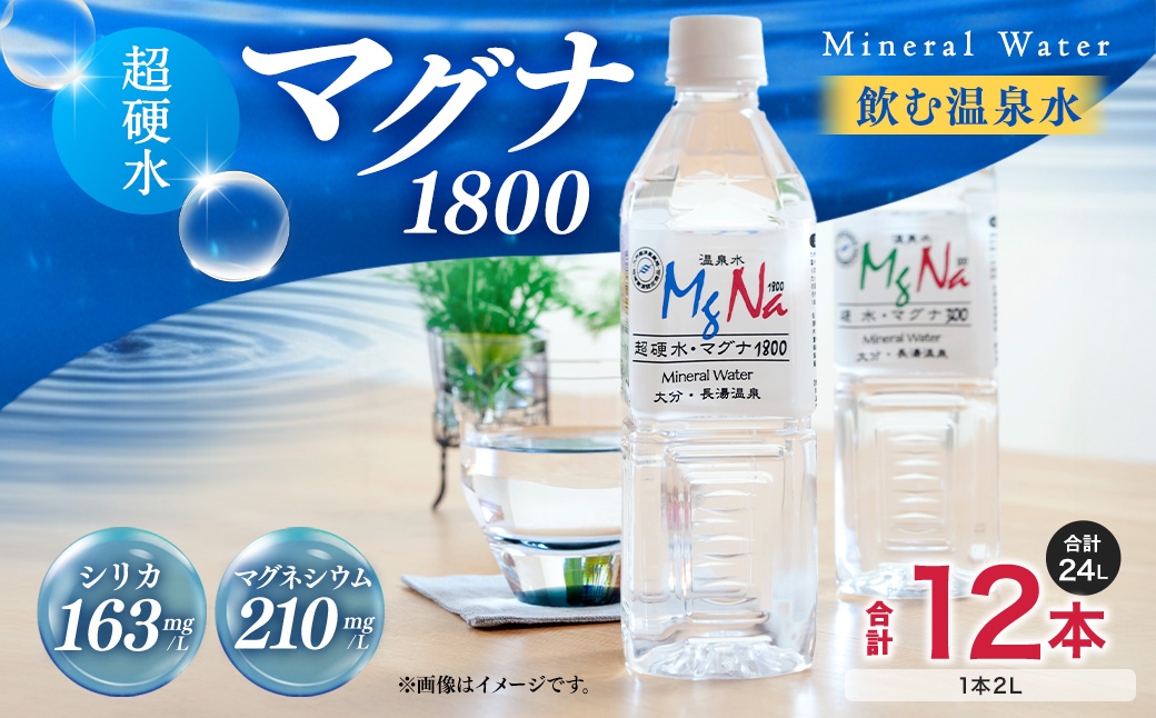硬水ミネラルウォーター 「マグナ1800」 2L×12本 計24L