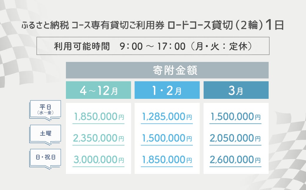 【SPA直入 貸切】 2輪 日曜・祝日 1日 （1・2月）  コース専有貸切 申込証 【一般利用可能】