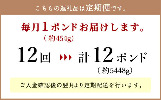 【定期便12回】日本一の和牛 おおいた豊後牛 1ポンド エアーズロック 極厚ステーキ  約454g×12回 計12ポンド （約5448g）