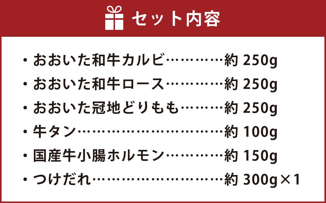 五種のバラエティー 焼肉 セット つけだれ付き （計約1kg） 