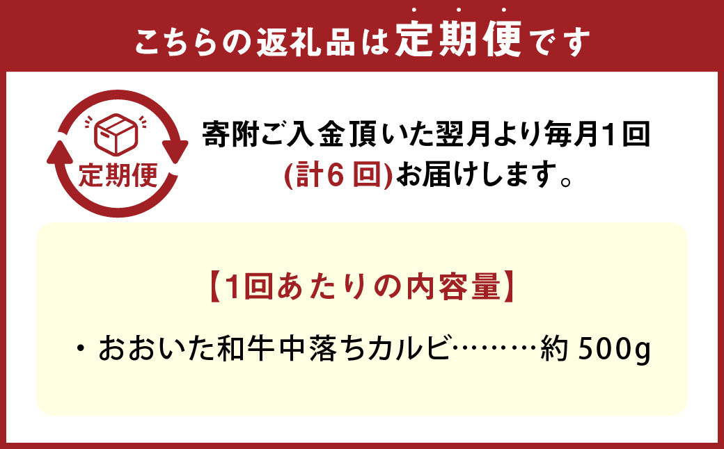 【6カ月定期便】 おおいた和牛 中落ちカルビ 約500g 計約3kg