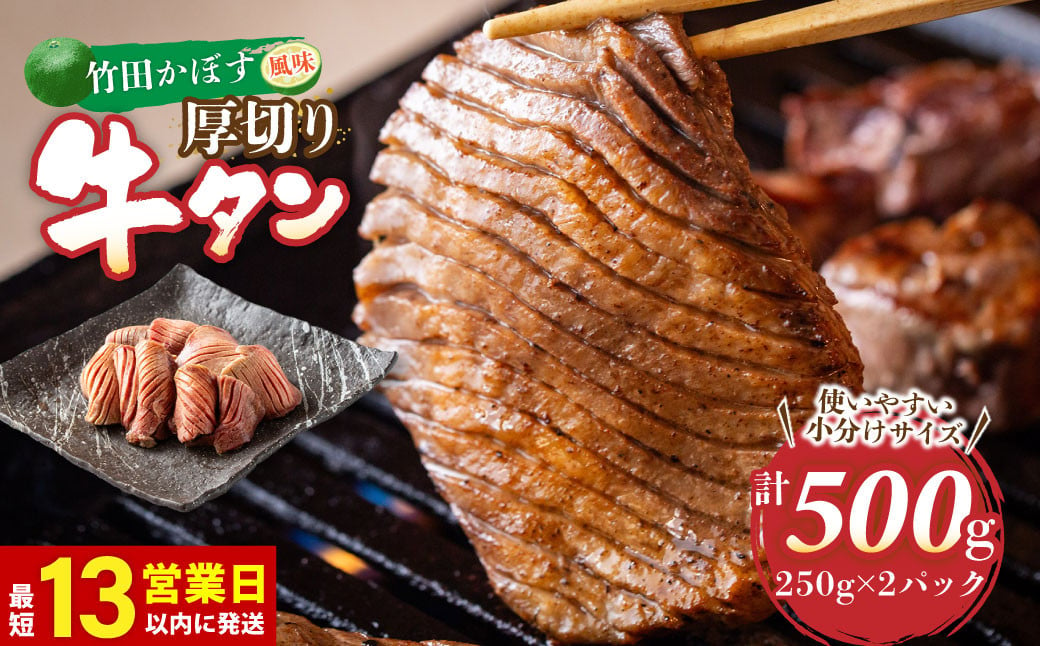 【13営業日以内発送】竹田かぼす 厚切り牛タン 250g×2パック 計 500g 小分け 牛肉 タン かぼす風味