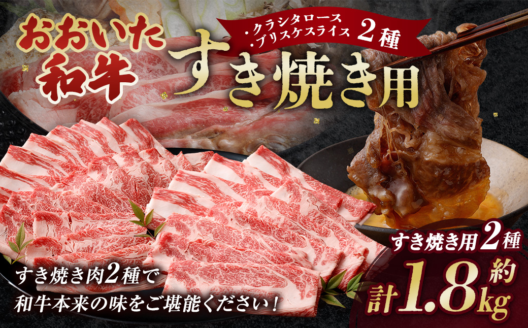 おおいた和牛すき焼き用 2種 計約1.8kg（約600g×3箱）（クラシタロース・ブリスケスライス）