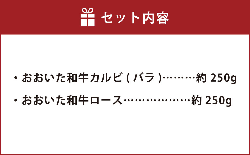 おおいた和牛 カルビ ・ ロース 焼肉 セット （合計 約 500g ） 