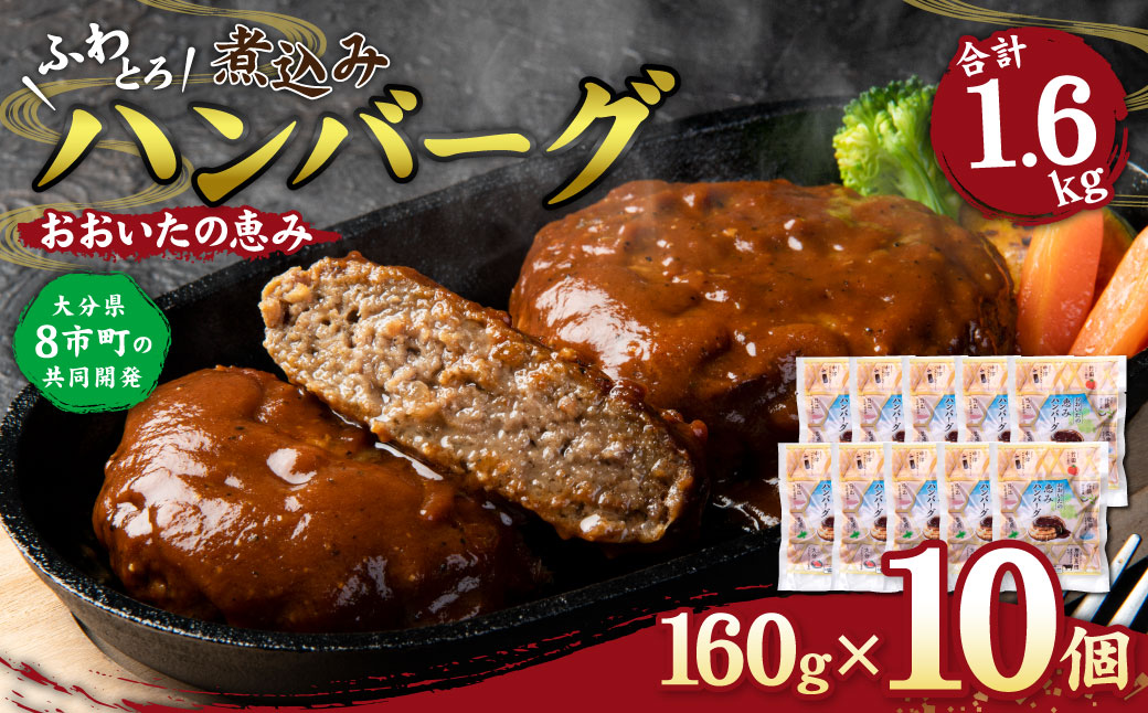 おおいたの恵み ハンバーグ 1.6kg（160g×10個） 個包装 牛肉 豚肉 惣菜