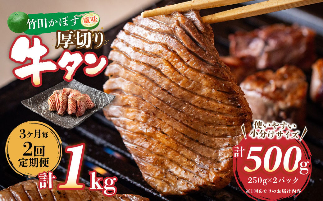 【3ヶ月毎2回定期便】竹田かぼす 厚切り牛タン 250g×2パック （約500g） 小分け 500g×2回 合計約1kg