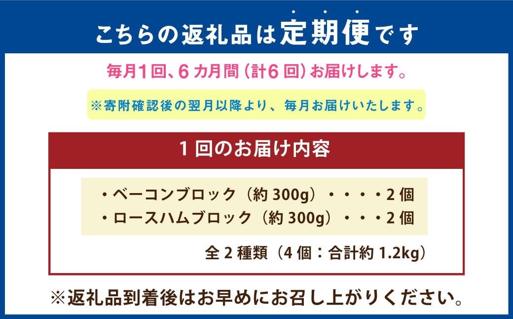 【6ヶ月定期便】 久住高原手作りベーコン・ロースハムゴロゴロセット