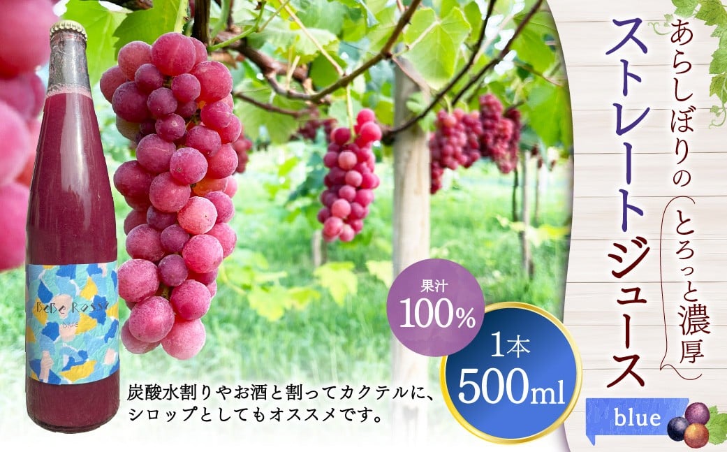 《blue》あらしぼりのとろっと濃厚、ストレートジュース 果汁100% 1本（500ml）
