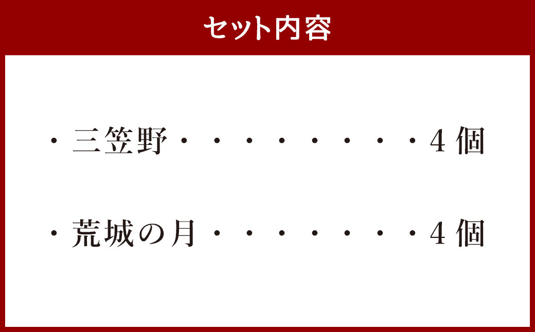 [竹田 但馬屋老舗] 三笠野・荒城の月 8個入 各4個 個包装 詰合せ 和菓子