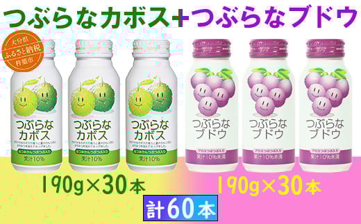 つぶらなカボス30本＋つぶらなブドウ30本（計60本・各1ケース）190g ／ つぶらな つぶらなカボス つぶらなブドウ ジュース 2ケース かぼすドリンク 清涼飲料水 人気 果汁飲料 かぼす ぶどう ぶどうジュース 飲料 60本 飲み比べ 詰めあわせ ギフト プレゼント セット 贈答 ＜131-204＞
