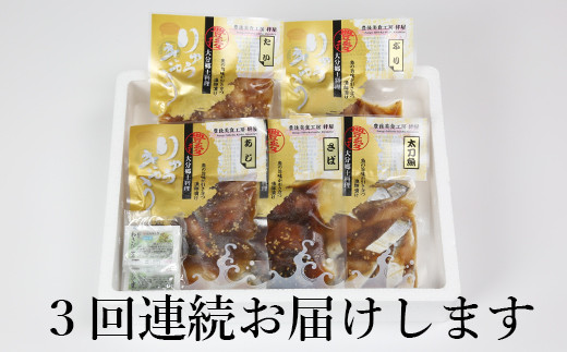 ＜定期便・全3回(連続)＞りゅうきゅう5種定期便(真鯛・ぶり・豊後あじ・豊後さば・太刀魚)[各1食×3回] 海鮮丼 定期便 3回 3ヶ月 漬け丼 大分郷土料理 豊後絆屋 ふるさと納税 魚 冷凍 クール便 加工品 惣菜 刺身 海鮮 漬け 醤油漬 真空パック 小分け JAL機内食 産地直送 大分県 人気 鯛 ぶり アジ さば 太刀魚 ＜101-853＞