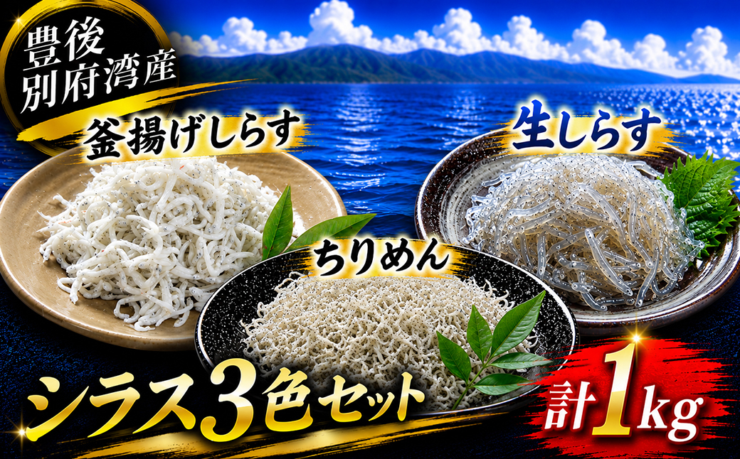 シラス 三色 食べ比べ セット 計 1kg （釜揚げしらす・生しらす・ちりめん） 国産 添加物不使用 ／ 釜揚げしらす 生しらす ちりめん 食べ比べ 1kg 3種セット 1キロ 国産 シラス しらす ちりめんじゃこ カマアゲシラス ナマシラス チリメンジャコ 小分け セット 冷凍 冷凍配送 シラス丼 海鮮丼 おつまみ ＜108-242＞