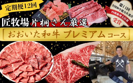 [5月発送開始]＜12か月定期便＞匠牧場 片桐さん厳選【おおいた和牛プレミアムコース】 牛肉 和牛 定期便 12回 12ヶ月 おすすめ 国産  ＜102-825＞