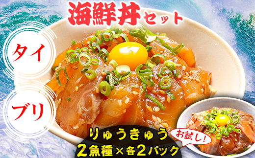 【年内発送】りゅうきゅう2種(真鯛・ぶり)[お試し各2食セット] 海鮮丼 漬け丼 大分郷土料理 豊後絆屋 ふるさと納税 魚 冷凍 加工品 惣菜 おすすめ おいしい 刺身 詰め合わせ おせち セット 産地直送 国産 大分県 海鮮 漬け 真空パック 小分け 惣菜  JAL機内食 人気 鯛 タイ たい 鰤 ブリ ぶり ＜101-031＞