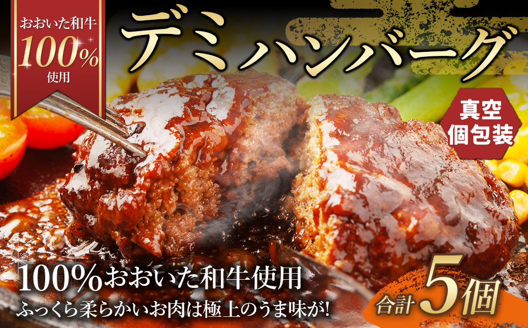 175-1201 【おおいた和牛 100%使用】デミ ハンバーグ 5個 計約750g 牛肉 肉 和牛 おかず 惣菜 冷凍 簡単調理 デミグラス