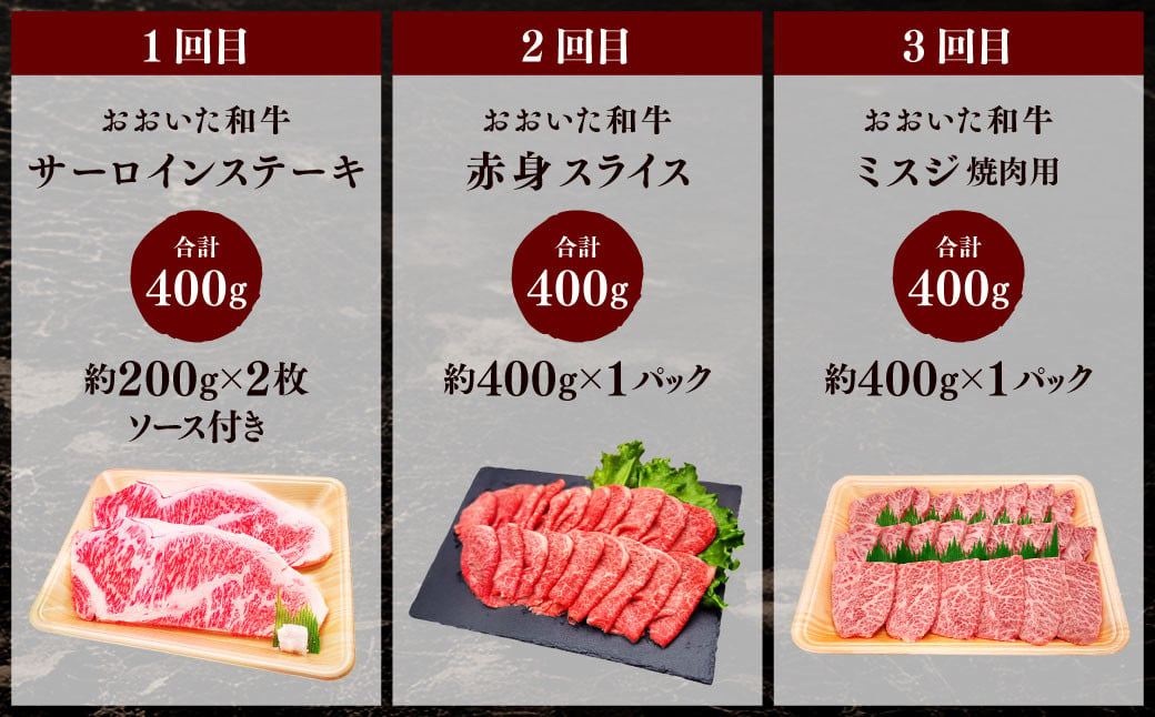 173-1284 【12ヶ月定期便】 毎月替わるおおいた和牛&大分県産豚肉セット！12ヶ月おおいた和牛月替わり 合計約5.35kg 1回あたり約400g～約600g 牛肉 豚肉 おおいた和牛 食べ比べ セット ソース付き サーロイン 赤身 ミスジ ブロック ロース 切り落とし バラ 豚バラ ステーキ ヒレ 焼肉 スライス BBQ バーベキュー お取り寄せ グルメ 大分県産