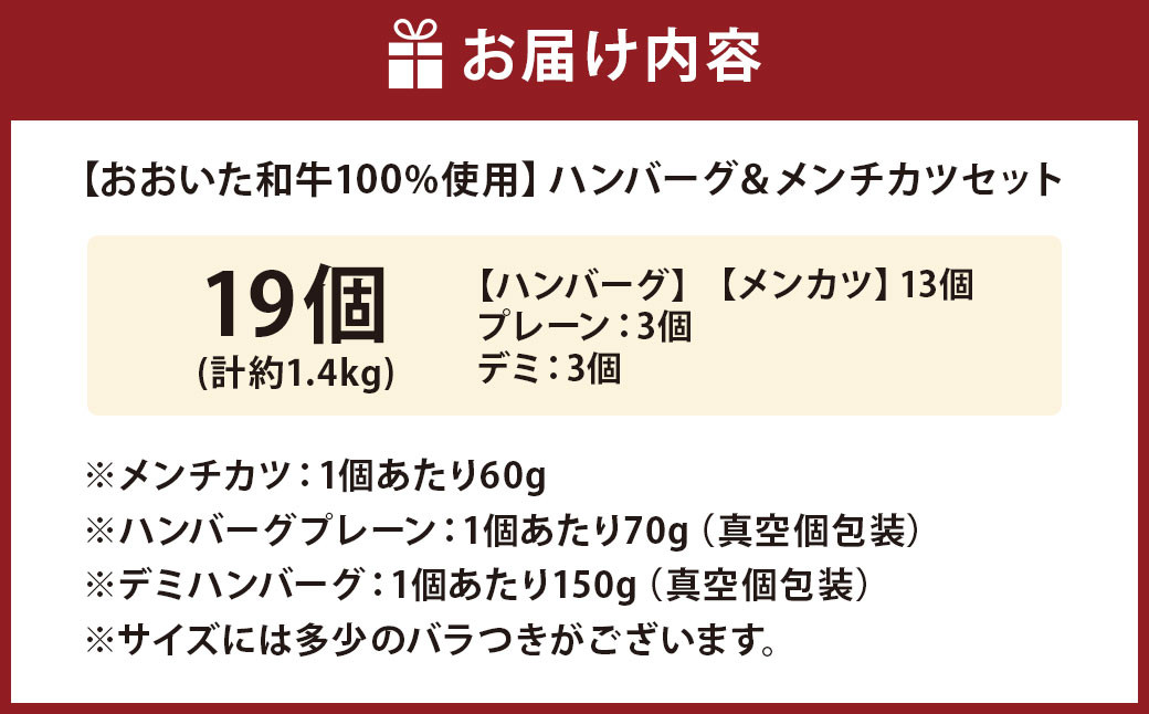 175-1215 【おおいた和牛100%使用】ハンバーグ ＆ メンチカツ セット 計1.4kg 牛肉 肉 おおいた和牛 おかず 惣菜 冷凍