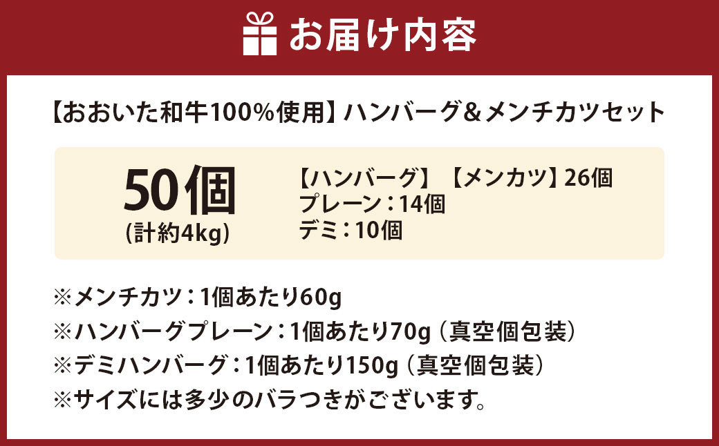 175-1217 【おおいた和牛 100%使用】ハンバーグ ＆ メンチカツ セット 計4kg 牛肉 肉 和牛 おかず 惣菜 冷凍