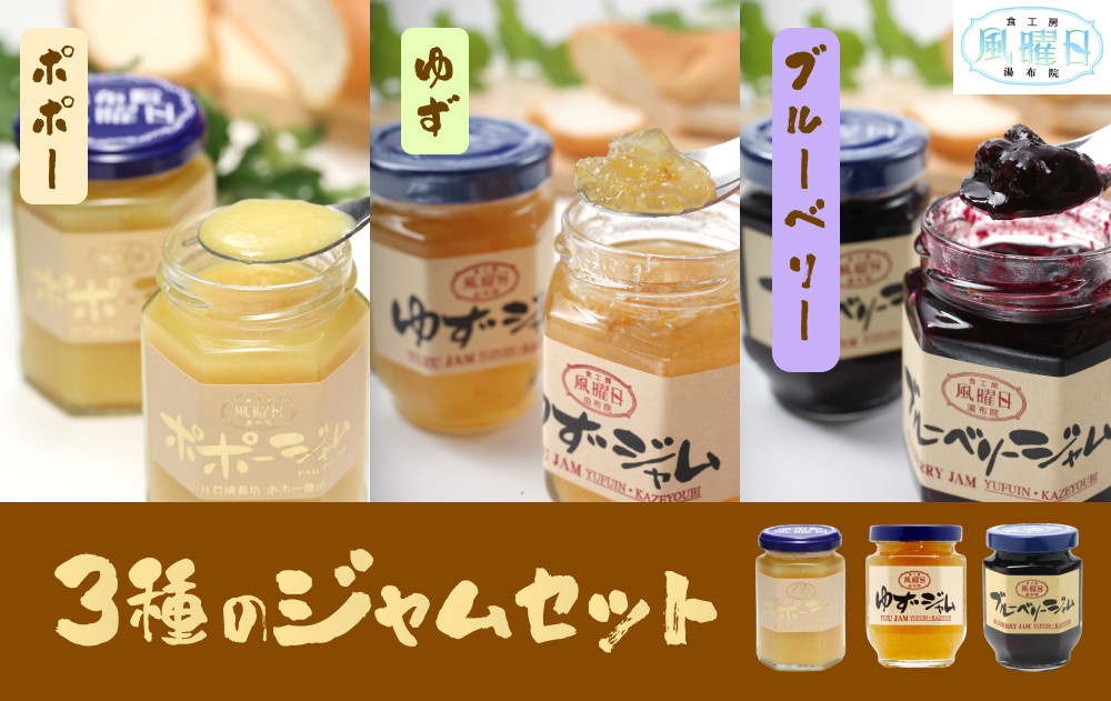 ＼年内発送／ 【食工房　風曜日】3種のジャムセット（ポポー、ゆず、ブルーベリー）