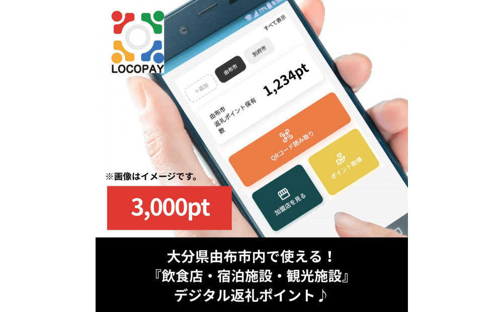 由布市で使えるデジタル返礼ポイント_LOCOPAY3,000ポイント分