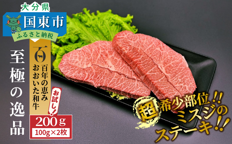 【A4〜A5等級】希少部位をお試し! おおいた和牛 ミスジ ステーキ 100g×2枚 （合計200g）_2437R